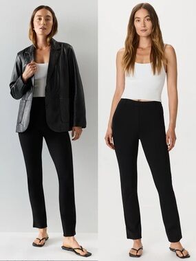 Quince Ultra-Stretch Ponte Straight Leg Pants Black Best Seller Large Petite NWT